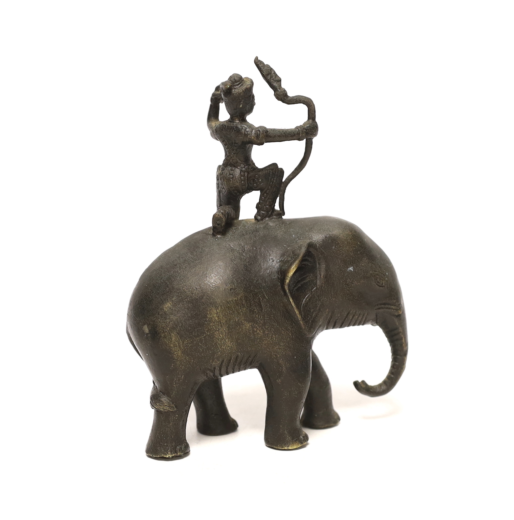 An Indian bronze elephant with mounted archer, 16cm high